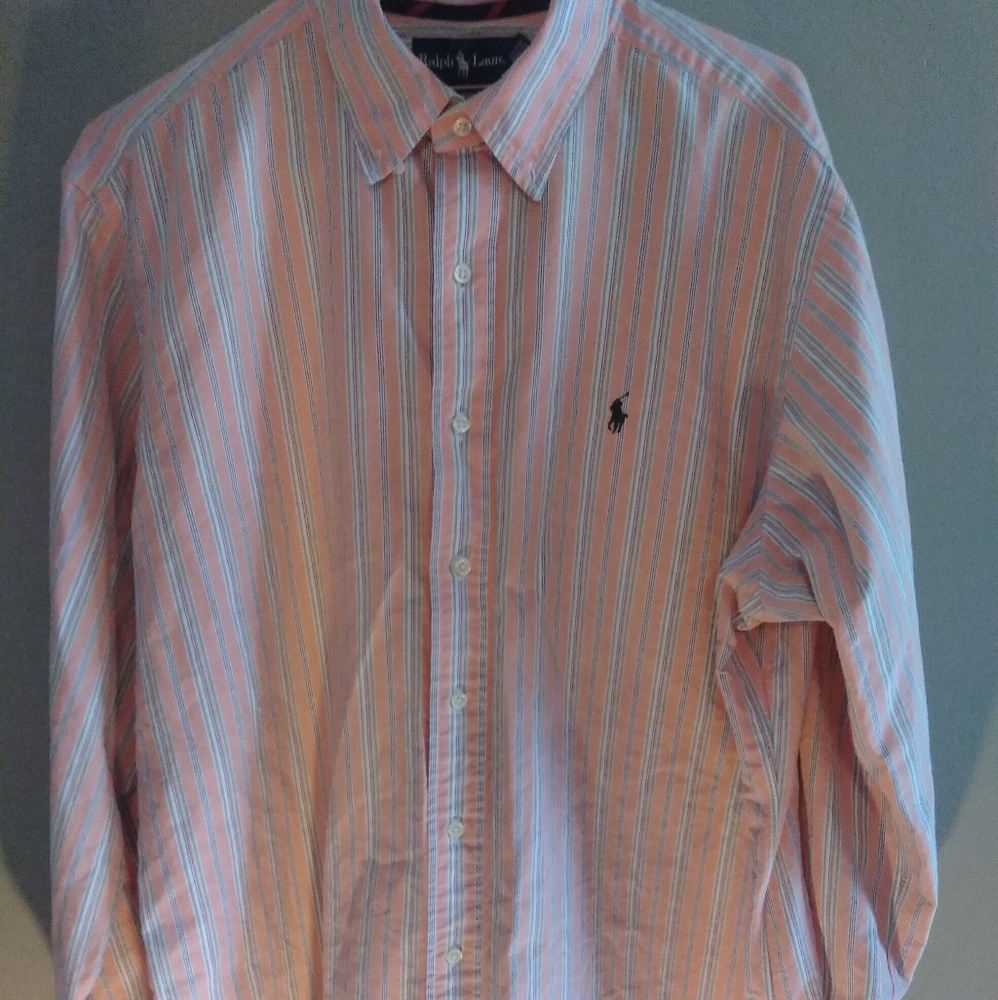 Orange color with green and white striped shirt